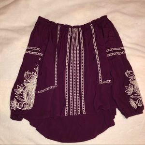 SOLD P. Cill purple embroidered off the shoulder top